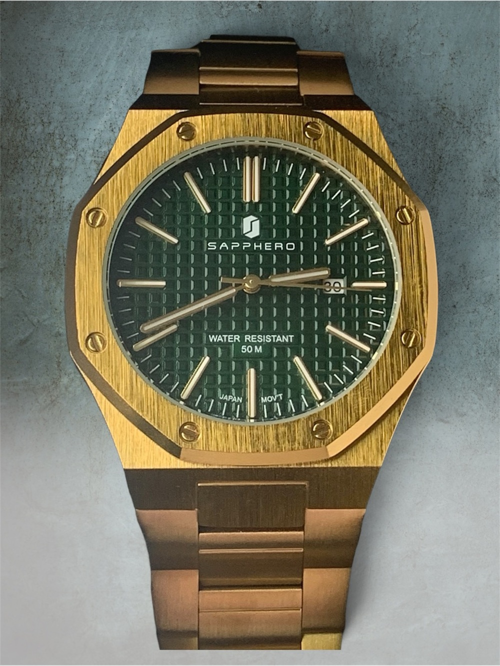 Men's Gold-Tone Watch with Green Dial